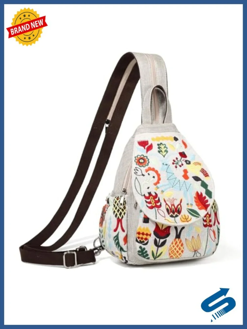 Vintage Embroidered Floral Convertible Canvas Backpack Crossbody Mini Travel